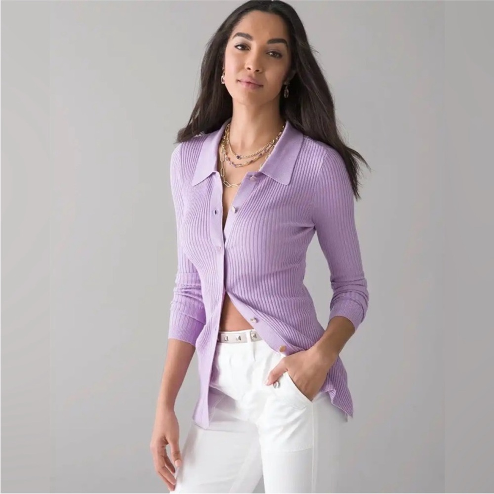 WHBM Lavender Ribbed collar cardigan Women's Top S NWT